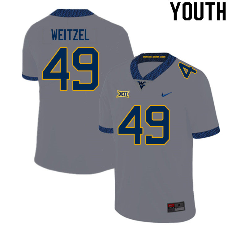 Youth #49 Trace Weitzel West Virginia Mountaineers College Football Jerseys Sale-Gray - Click Image to Close